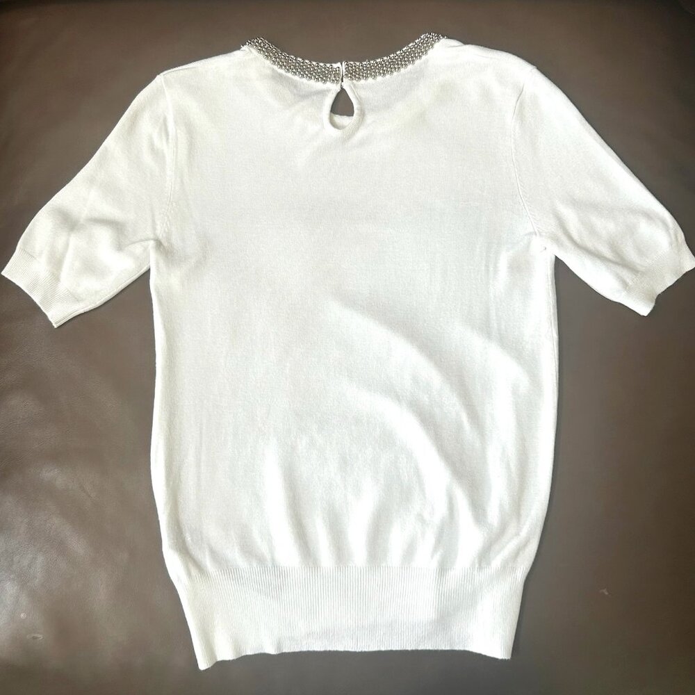 NWOT Elegant Very Soft Beaded Neckline Feminine Knit Top - Picture 8 of 16